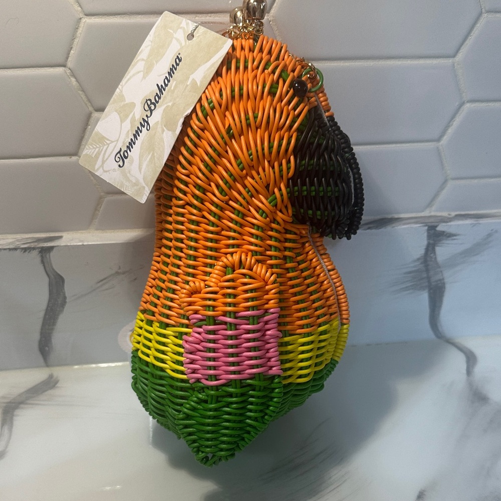 Tommy Bahama Woven Parrot Keychain in Orange, Green, Pink, Yellow, Black